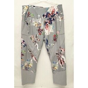 AVIA Legging XL X Large 16 18 32" Gym Pants Gray Pink Blue Floral Stretch Pocket